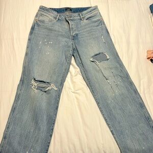 Relaxed straight low rise ripped jeans from Express, worn once